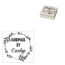 Caucho Sello de madera personalizado "hecho a mano por"