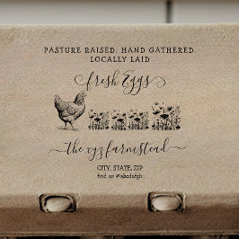 Caucho Sello de negocio de huevo criado en pastizal escri