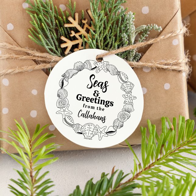 Caucho Sello de regalo de los Navidades de la playa (Create Your Own Custom Gift Tags with this Seas n Greetings Stamp)