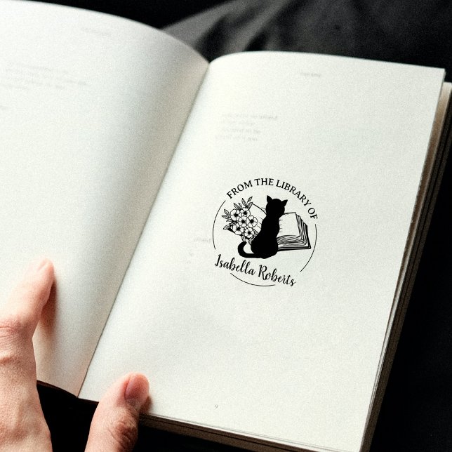 Caucho Sencillo sello de la biblioteca de, libro de gato  (Subido por el creador)