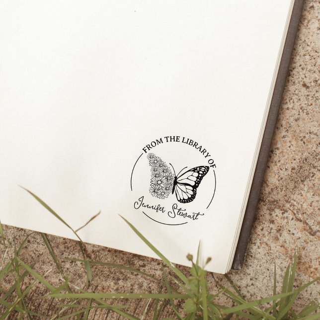 Caucho Sencillo Sello de Mariposa de Flor de Letra Biblio (Subido por el creador)