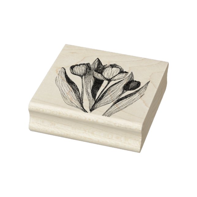 Caucho Trío de tulipanes, sello grabado a mano (Sello)