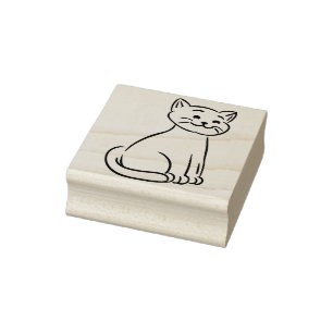 Caucho Un gato gatito Sello de arte de la madera