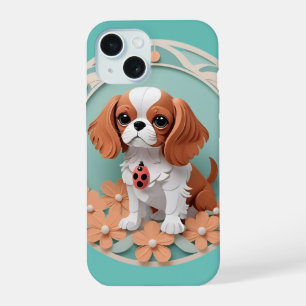 Cavalier King Charles Flores Papel Corte de Arte