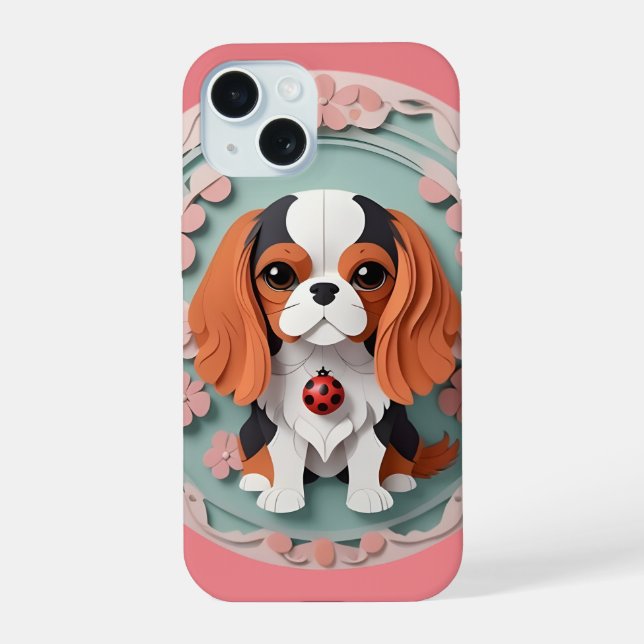 Cavalier King Charles Flores Rosadas Recorte de Pa (Reverso )
