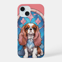 Cavalier King Charles Pastel Vidrio Manchado Rosa