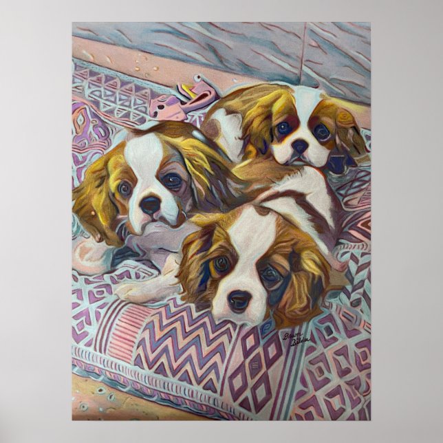 Cavalier KIng Charles Puppies Personalizado Arte I (Frente)