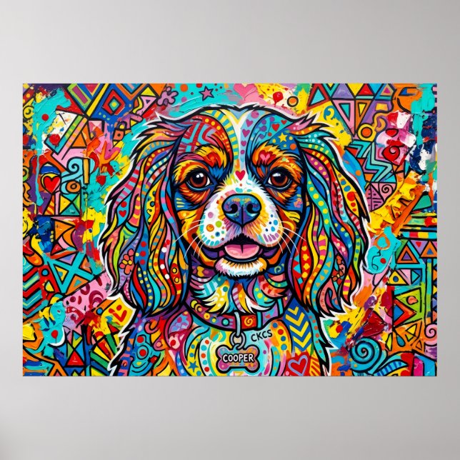 Cavalier King Charles Spaniel Arte Popular Neo-Pop (Frente)