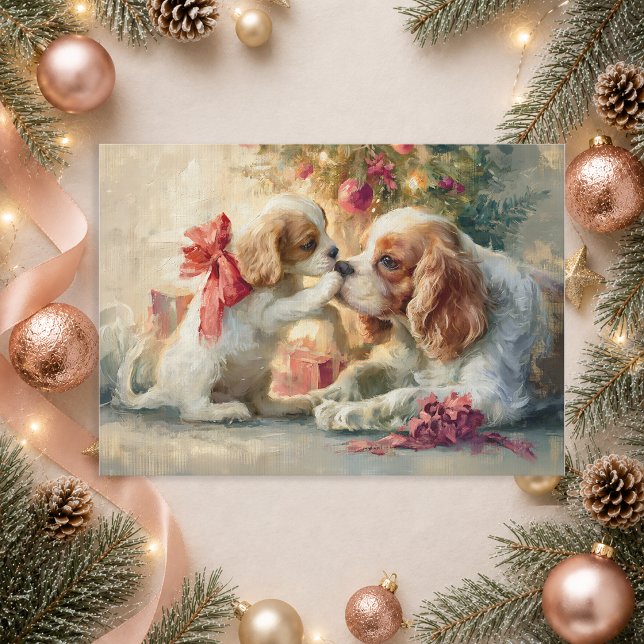 Cavalier King Charles Spaniel Perros Navidad  (Christmas greeting-Cavalier King Charles Spaniel and puppies)