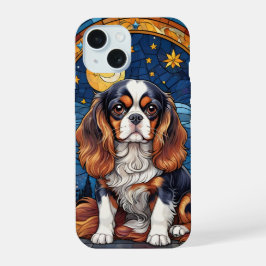 Cavalier King Charles StainGlass Night Sky Moon