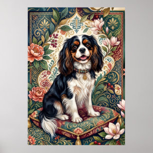Cavalier Spaniel Tricolor Arte Popular Floral