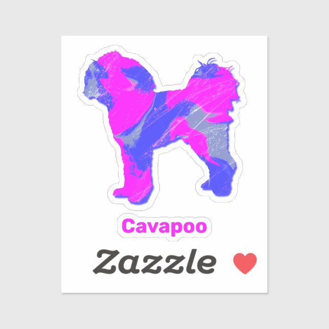 Cavapoo Dog Crazy Pegatina Hot Pink & Blue Cut (Hoja)