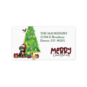 Cavapoo Perro y Árbol de Navidad Etiqueta de Direc