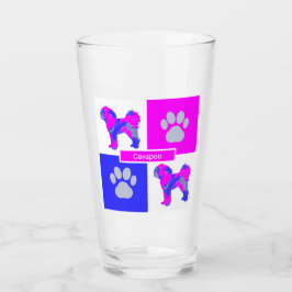 Cavapoo Silhouette Dog & Paw Pink and Blue Square