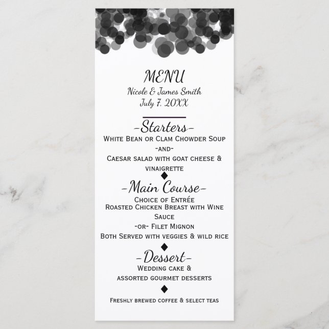 Caviar blanco y negro: menú Boda moderno (Anverso)