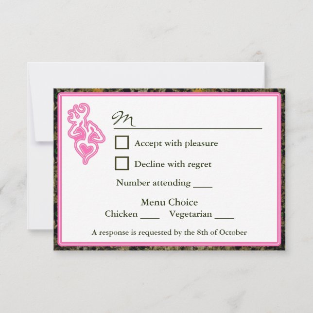 Caza Camo Boda personalizada rosa Invitación RSVP (Anverso)