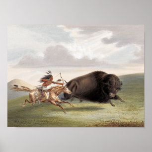Caza de Búfalos, Persecución (1884) arte cromolito