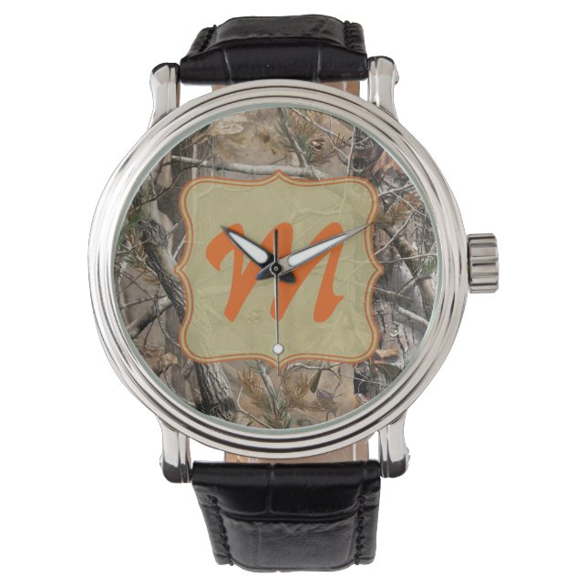 Caza de camuflaje en Camo Reloj de Banda de Cuero  (Anverso)