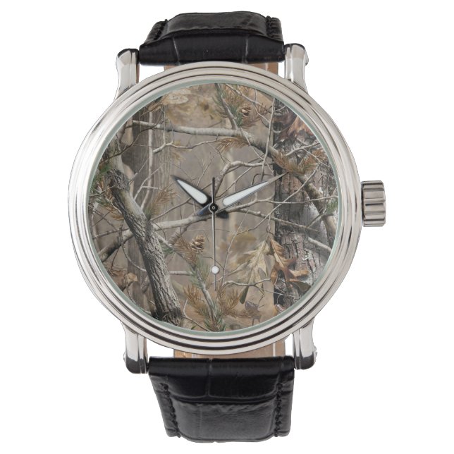 Caza de camuflaje en Camo Reloj de Banda de Cuero  (Anverso)