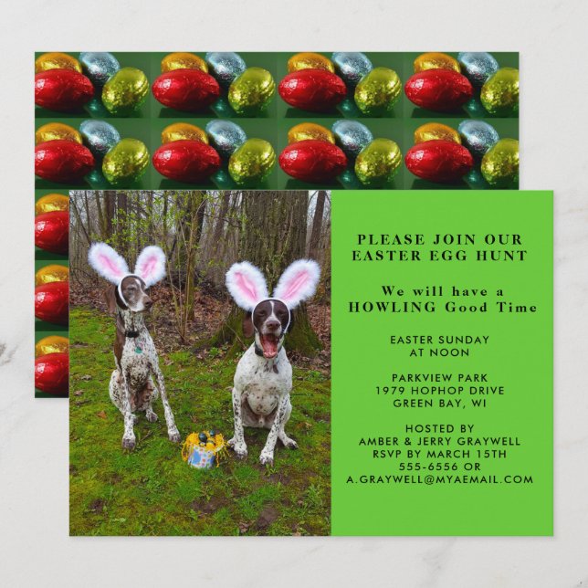Caza de huevos de Pascua e invitación a perros Fie (Anverso / Reverso)