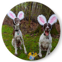 Caza de huevos de Pascua y botón redondo de Fiesta