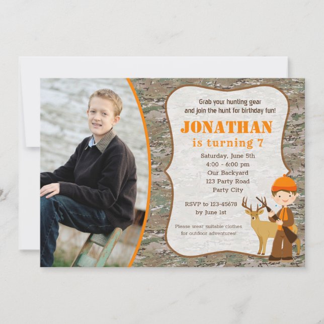 Caza de invitaciones de cumpleaños con camuflaje f (Anverso)