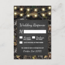 Caza de tarjetas RSVP de Boda Rústica Camo Chalkbo