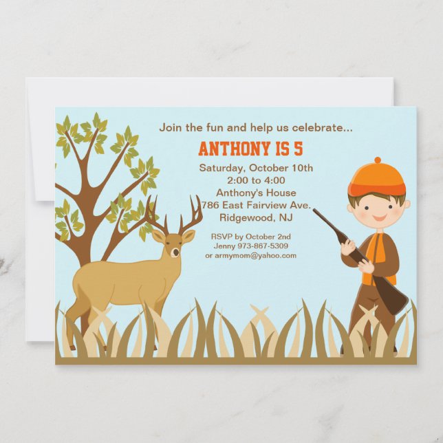 Caza del muchacho en la invitación del cumpleaños (Anverso)