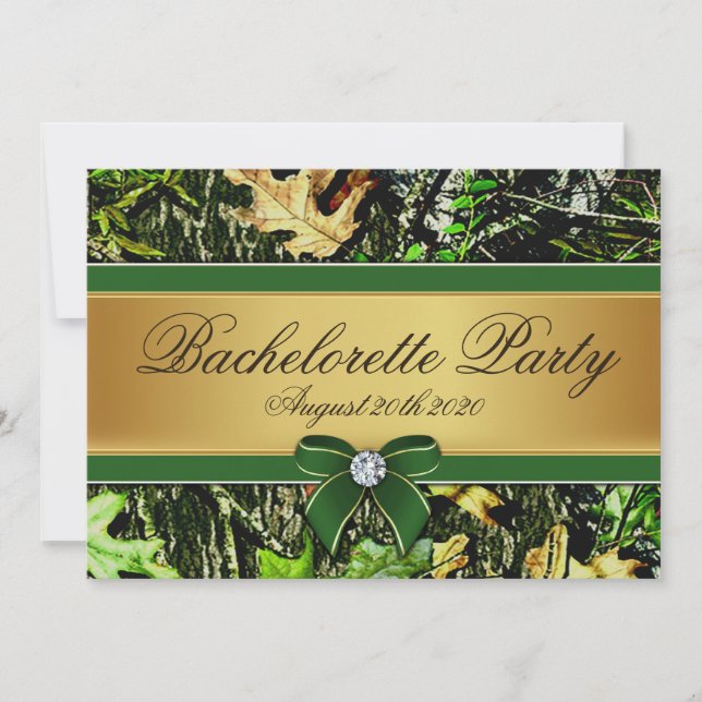 Caza verde Camo Bachelorette invitaciones a la fie (Anverso)