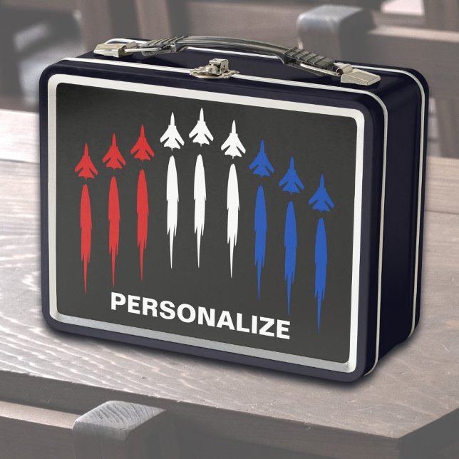 Cazabombarderos personalizados con bandera america (Jets forming an American flag lunchbox)
