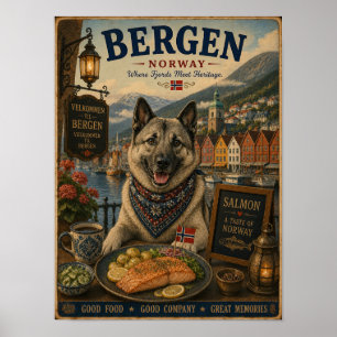 Cazador de alces noruego en Bergen Póster de viaje