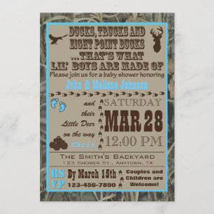 Cazando Camo Baby Boy Invitaciones Blue