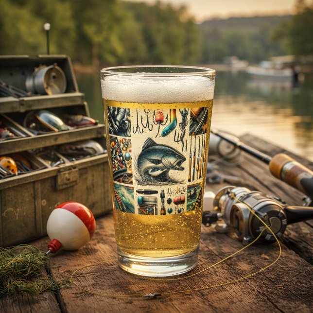 Cebos para la pesca de lubina Barware Vaso de pint (Fisherman pint glass makes a perfect Father’s Day, birthday, or new‑home gift for Dad)