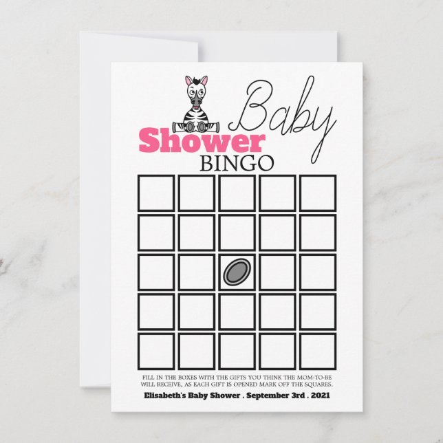 Cebra Bebé, Bingo Baby Shower (Anverso)