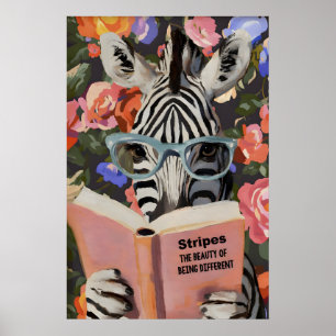 Cebra caprichosa leyendo arte de impresión de libr