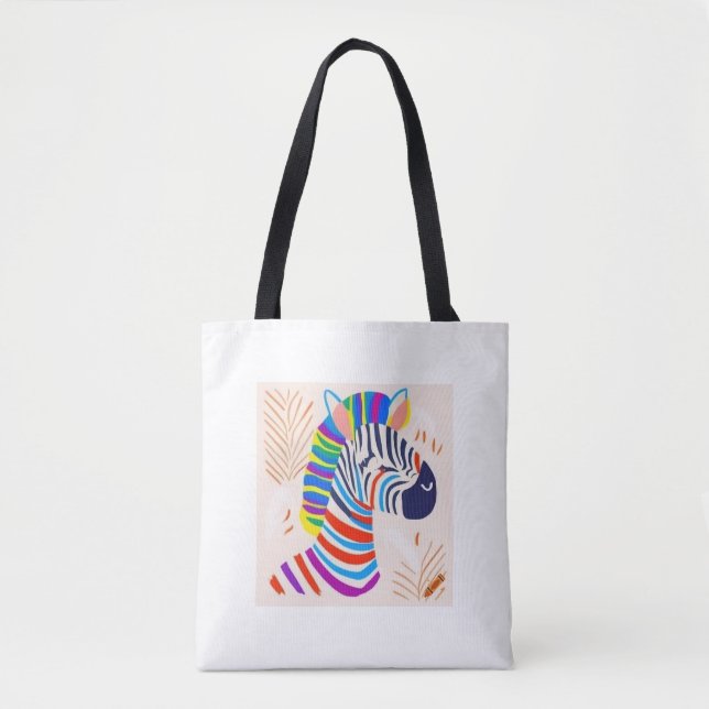 "Cebra con rayas arcoiris Bolsa de diseño - Negrit (Anverso)