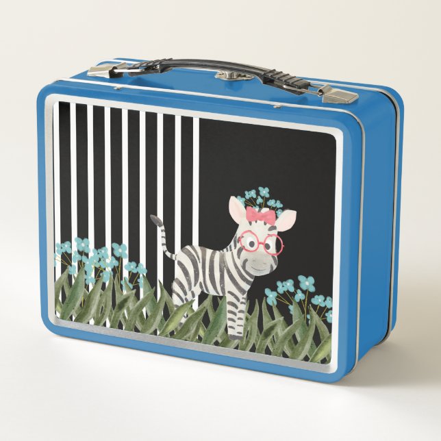 Cebra De Camuflaje Con Flores Azules Lunchbox (Reverso)