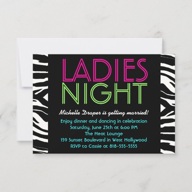 Cebra de la tarjeta nocturna Neon Ladies (Anverso)