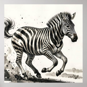 Cebra dinámica corriendo Arte de tinta
