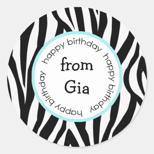 Cebra Feliz cumpleaños a/de los pegatinas (Anverso)