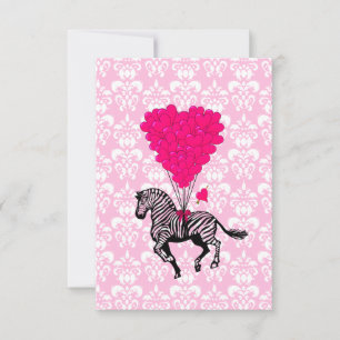 Cebra vintage y globos de corazón rosados
