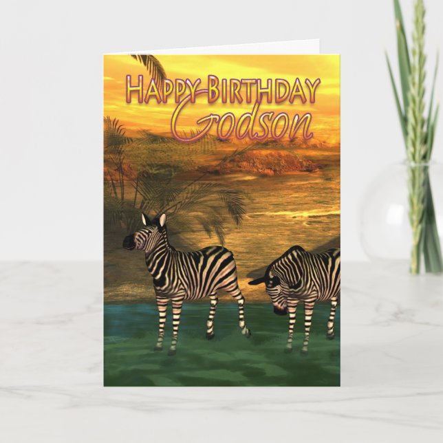 Cebras de la tarjeta de cumpleaños del ahijado en (Anverso)