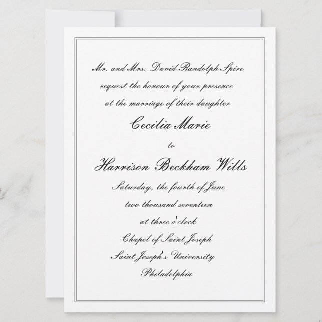 Cecilia: Invitación tradicional a la boda (negro) (Anverso)