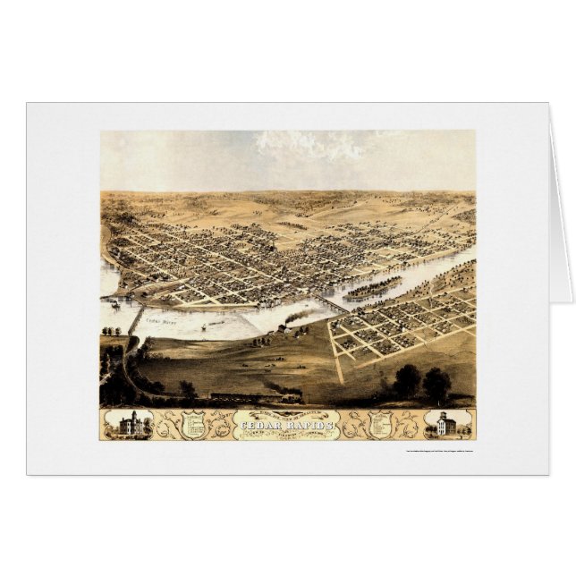 Cedar Rapids, mapa panorámico de IA - 1868 (Anverso (Horizontal))