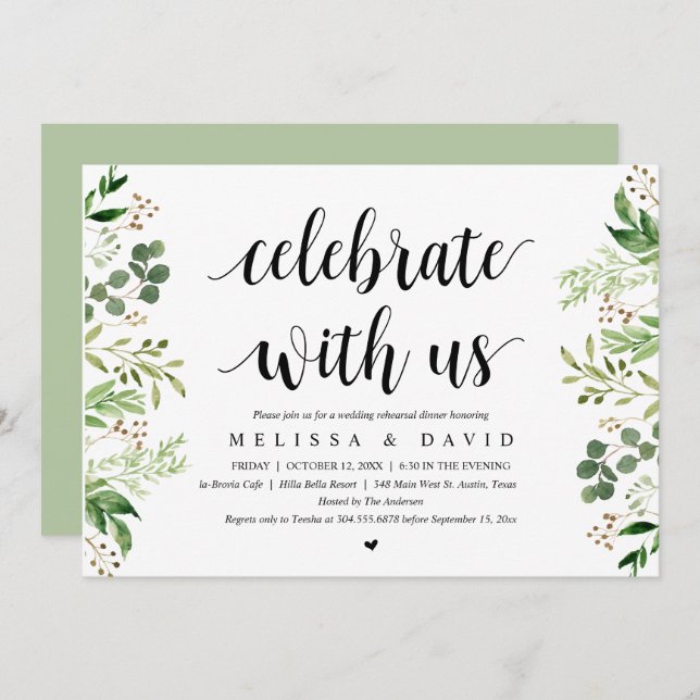 Celebra con nosotros, Greenery, Invitación a la Ce (Anverso / Reverso)