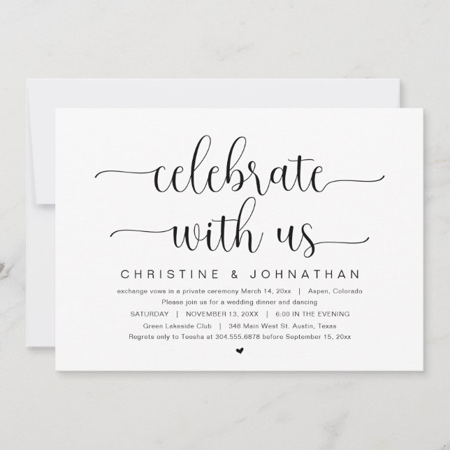 Celebra con nosotros, Invitación de Boda Intima (Anverso)