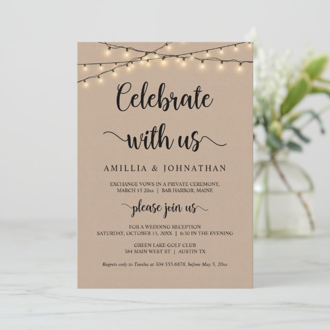 Celebra con nosotros, Invitación de Boda Rústica I (Anverso de pie)