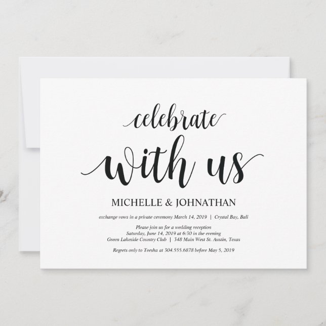 Celebra con nosotros, invitaciones de boda a escon (Anverso)