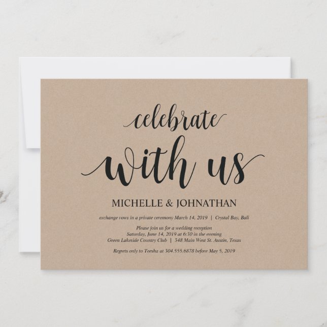 Celebra con nosotros, invitaciones de elopamiento  (Anverso)