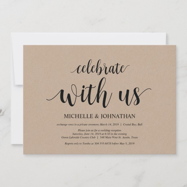 Celebra con nosotros, invitaciones de fuga de boda (Anverso)